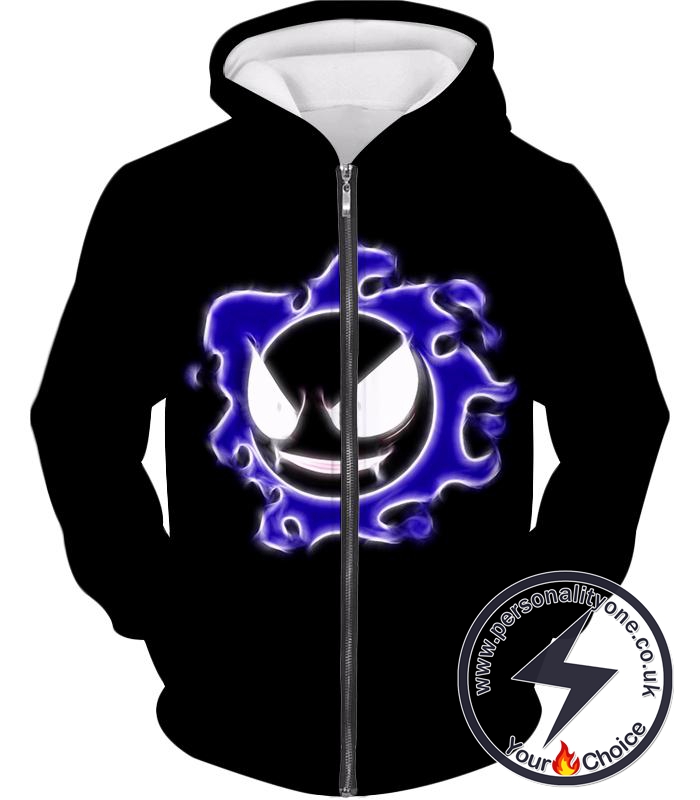 Pokemon Super Cool Ghastly Ghost Type Pokemon Awesome Black Zip Up Hoodie